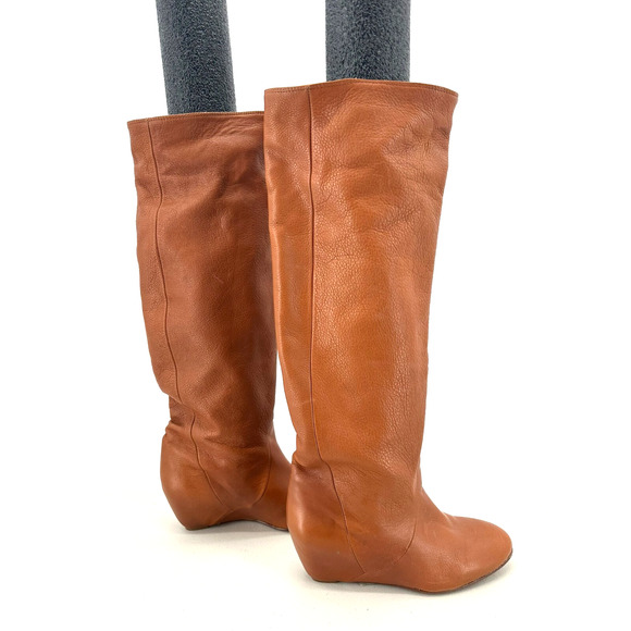 CANDELA Knee High Wedge Heel Boots Womens 8 Anthropologie Brown Boho Western 70s - Picture 3 of 8